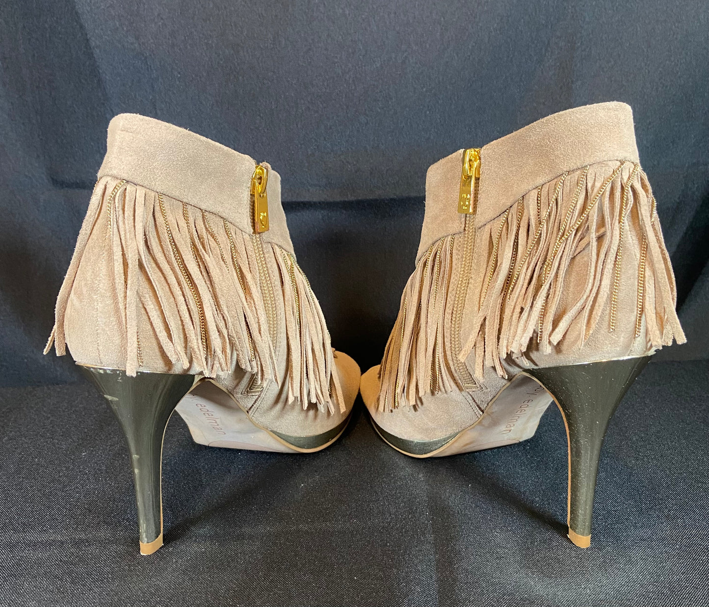 libby Edelman Fringe Short Boot Heels Leather Open Toe size 8M