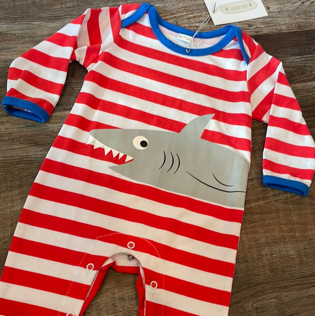 Boutique NEW!! Red & White Stripes Shark PJs Infant long sleeve onesie size 3/6m