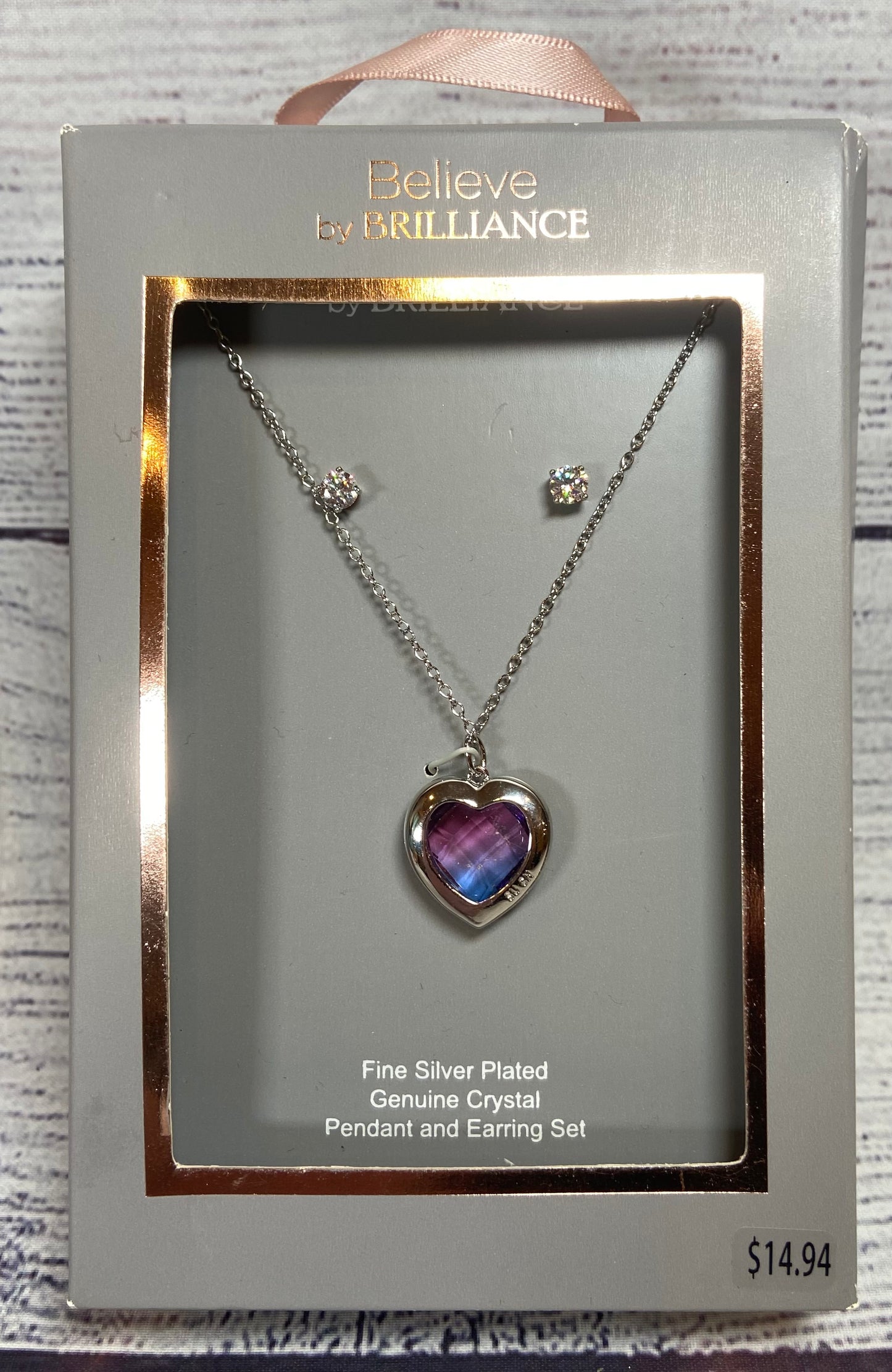 Believe by Brilliance Fine Silver-Plated Genuine Crystal Pendant Heart & Earring Set