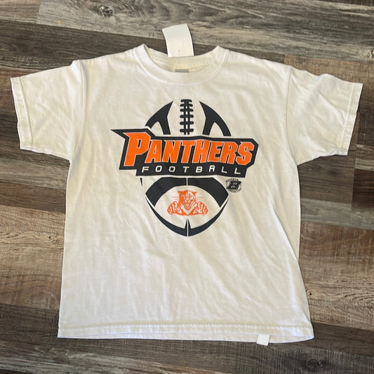 Panthers Football Orange & Black white short sleeve shirt youth Large