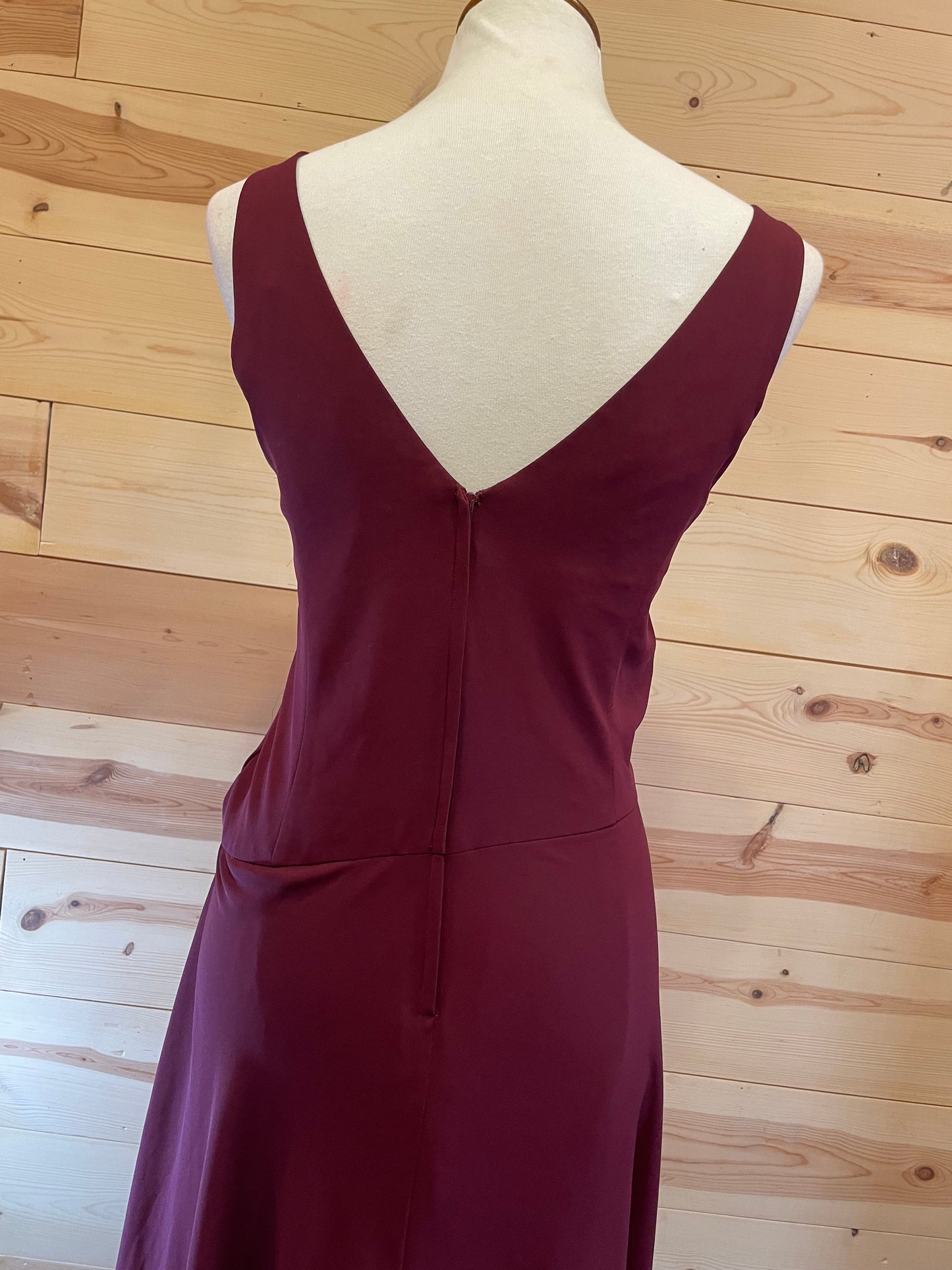 David's Bridal Red Wine Crossover Pleated Bridesmaid Full Length Dress size 14 (altered)