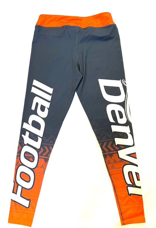 Love Denver Football Orange & Blue Leggings Women size Large