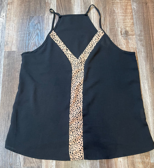 Black & Leopard Sheer Razor Back Tank Top Womens size Small