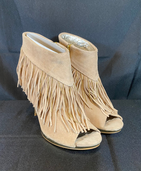 libby Edelman Fringe Short Boot Heels Leather Open Toe size 8M