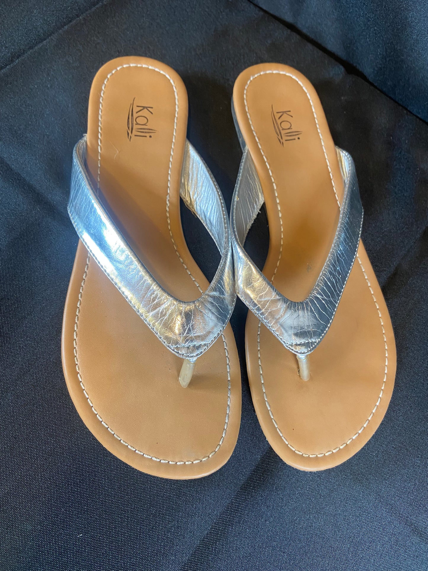 Kalli Silver & Tan Strappy Sandals Women size 8