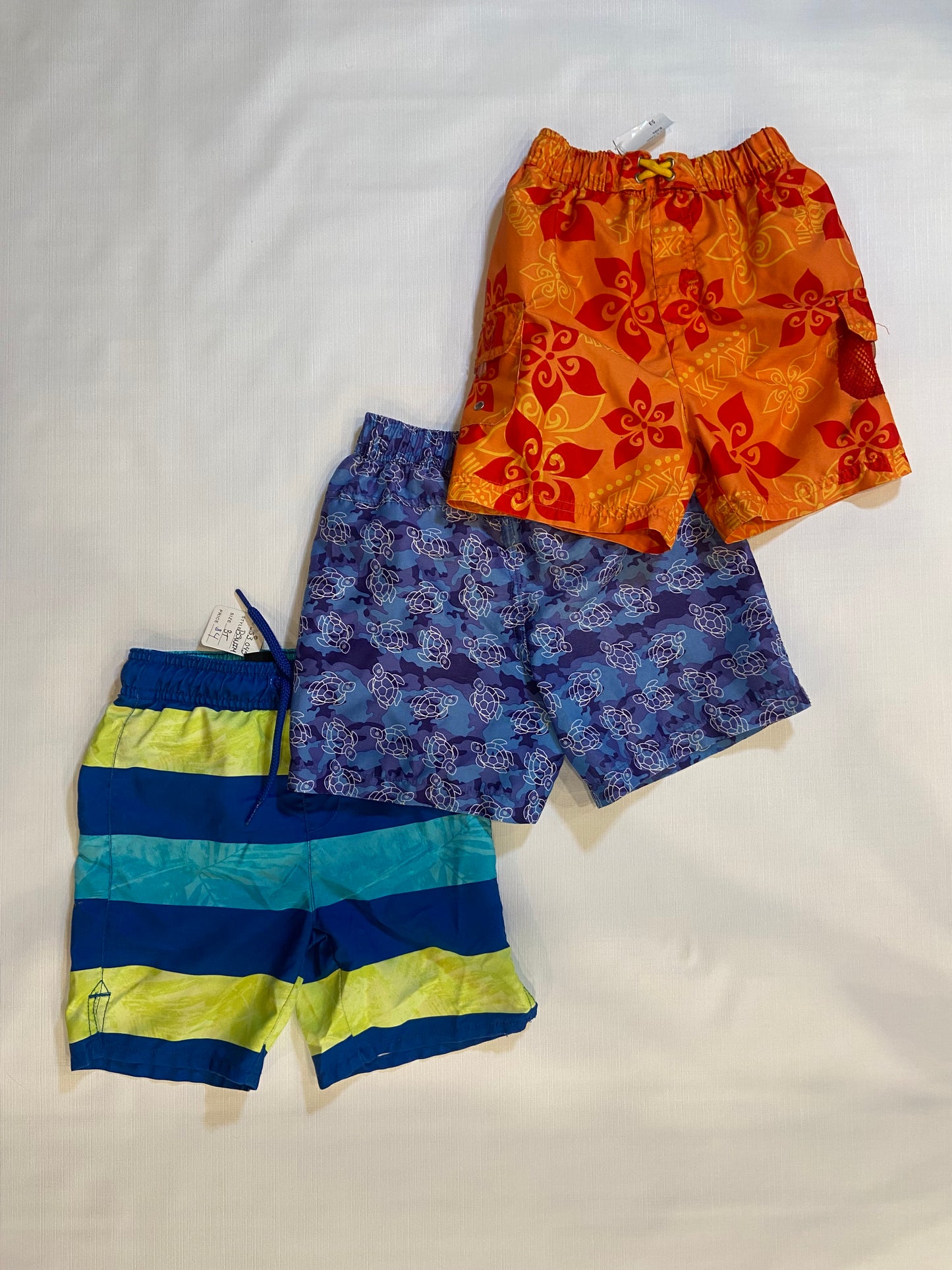 Lot of 3-Boys Swim Trunks Size 3T Blue, Orange, Blue/Green)