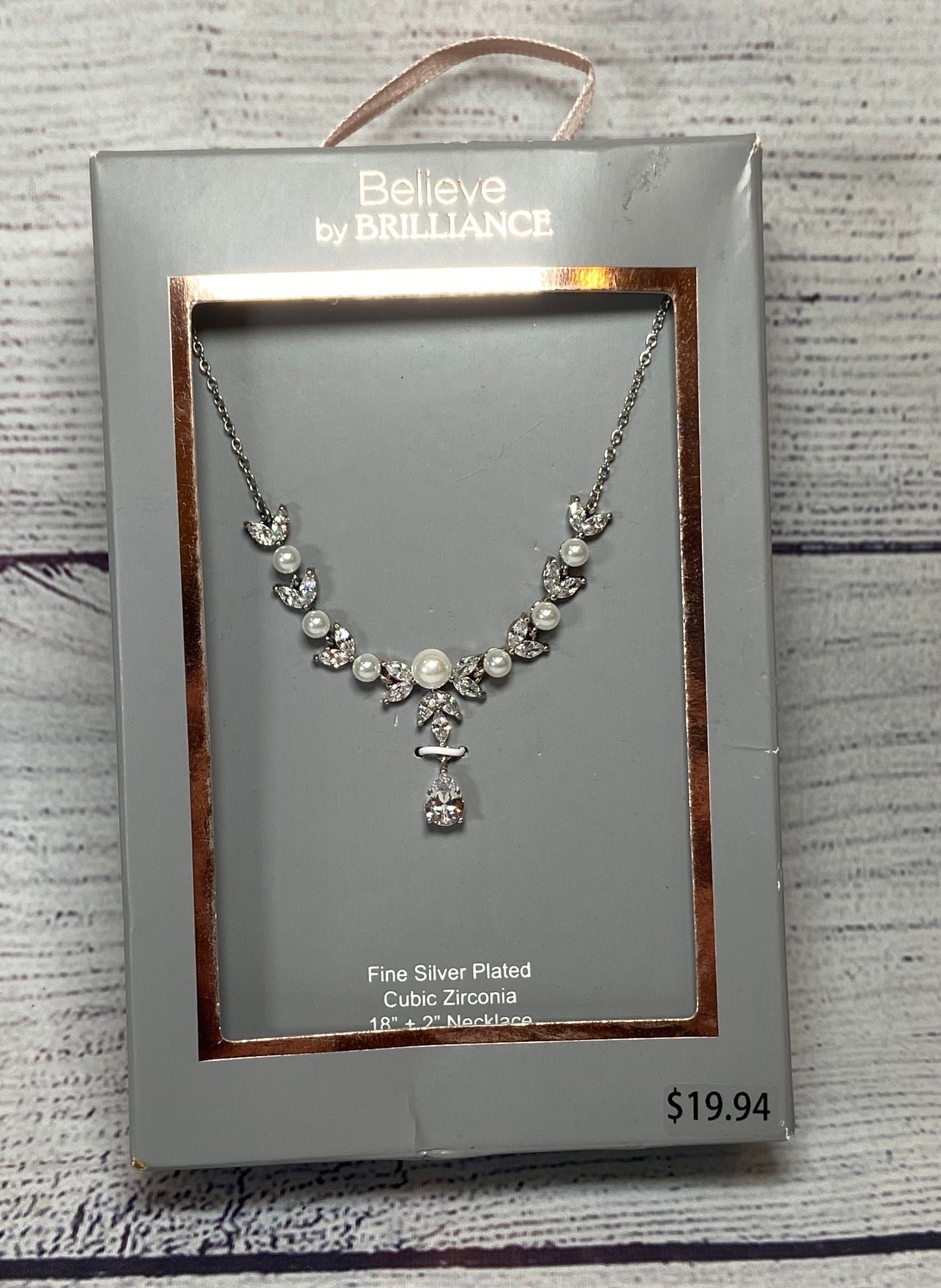 Believe by Brilliance Fine Silver-Plated Cubic Zirconia Pearl & Rhinestone Necklace