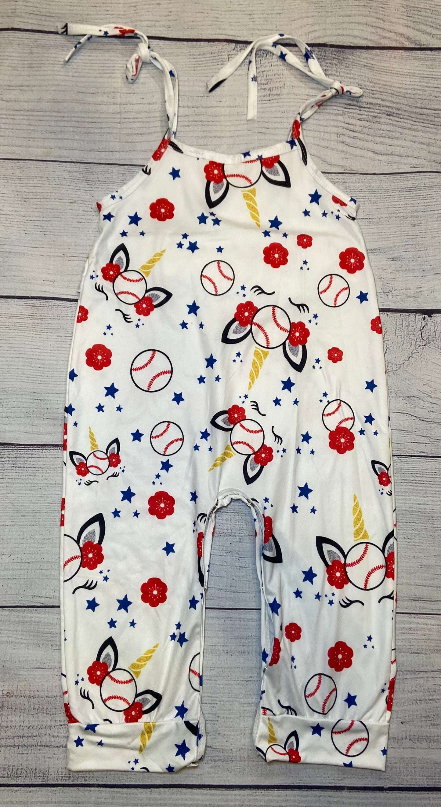 Girls Baseball Bibs White, Red Flowers 18-24M