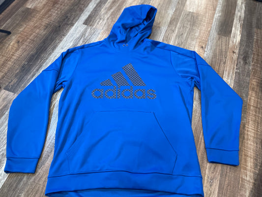 ADIDAS Blue Hooded Sweatshirt w/Black Logo Climawarm Mens size XLarge LIKE NEW