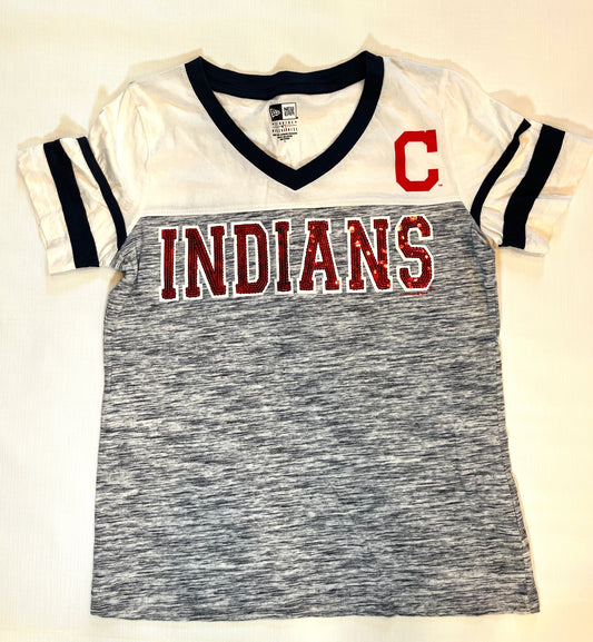 New Era Cleveland Indians MLB Women Short Sleeve Shirt w/Sequin size Small