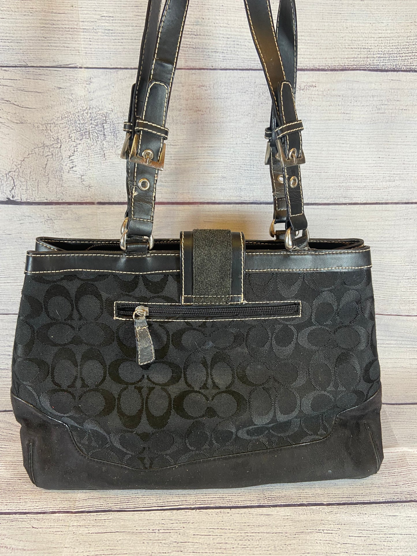 COACH Black & white Cloth & Suede Satchel Bag