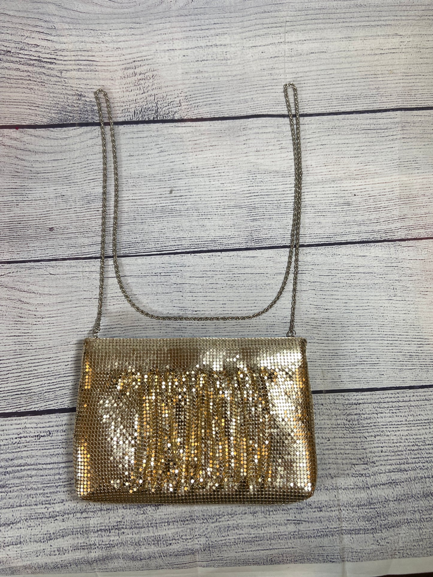 Artistry Gold Clutch Size Purse w/Long Metal Strap