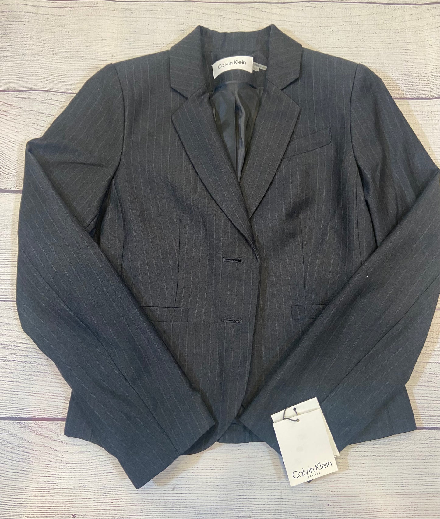 Calvin Klein Navy Blue Pen Stripe Womens Blazer Jacket size 6P NWT