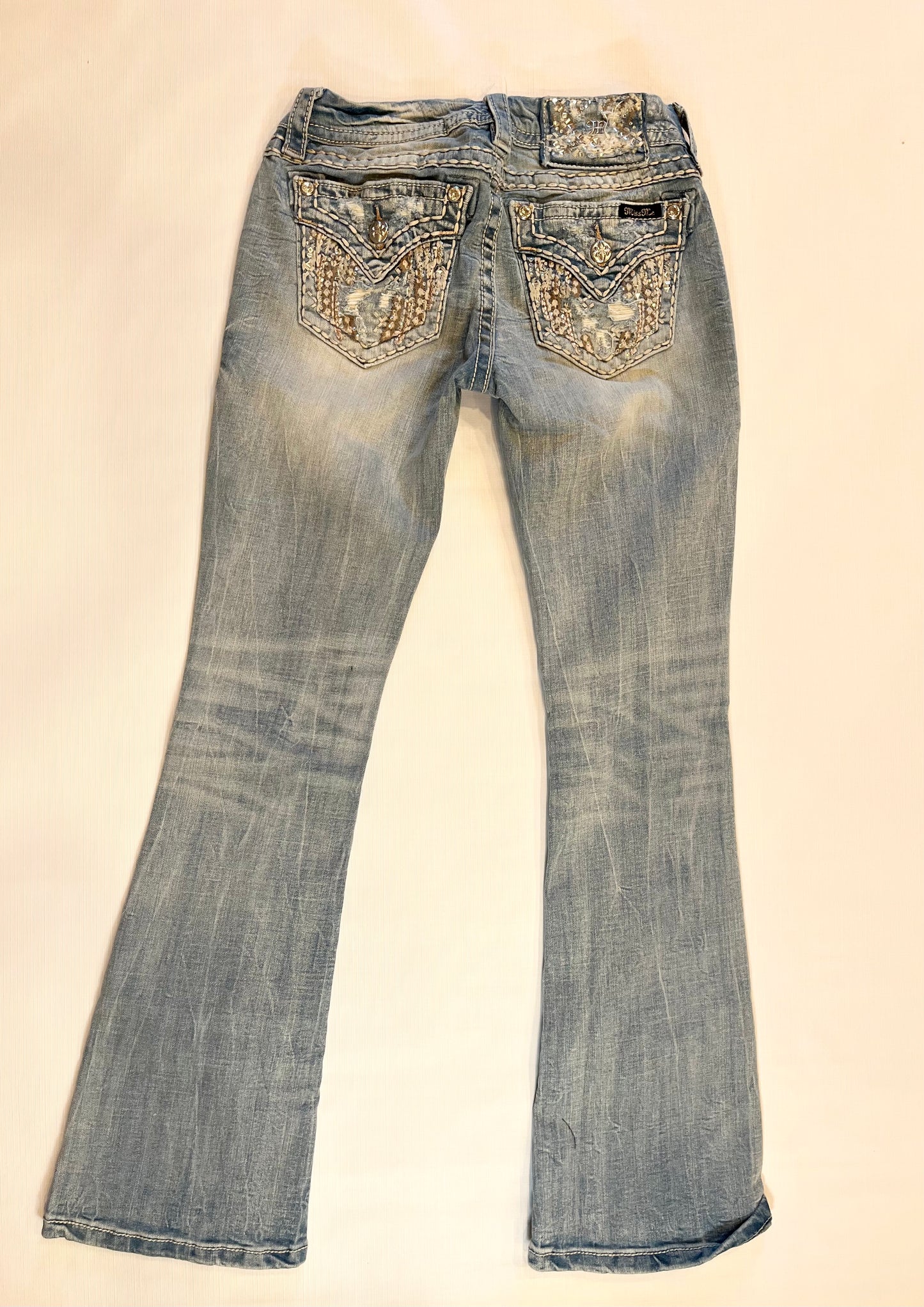 Miss Me Signature Boot Jeans Embellished Women size 27 light wash