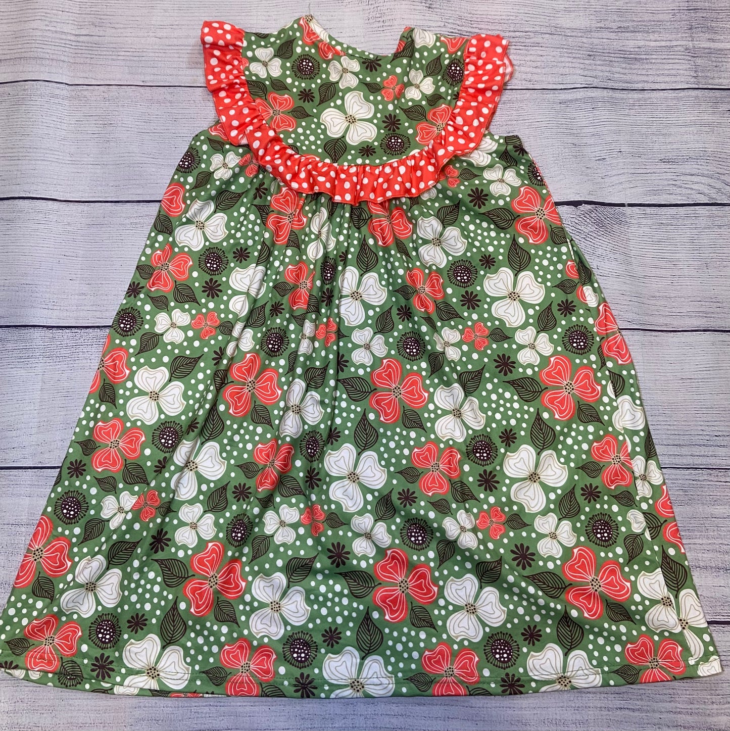 Pete & Lucy Girls Spring Dress Green & Pink Floral Size 10/12