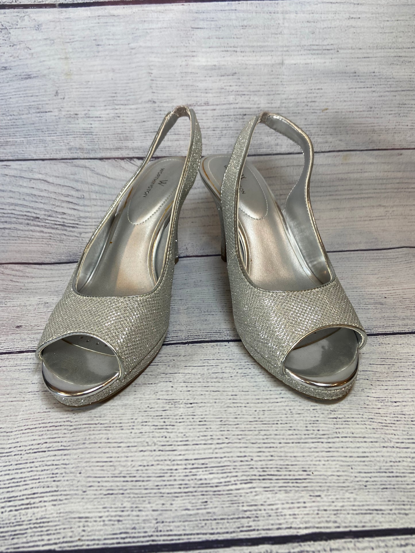 Worthington Silver Slip-on Heals  Open Toe Womens size 9W