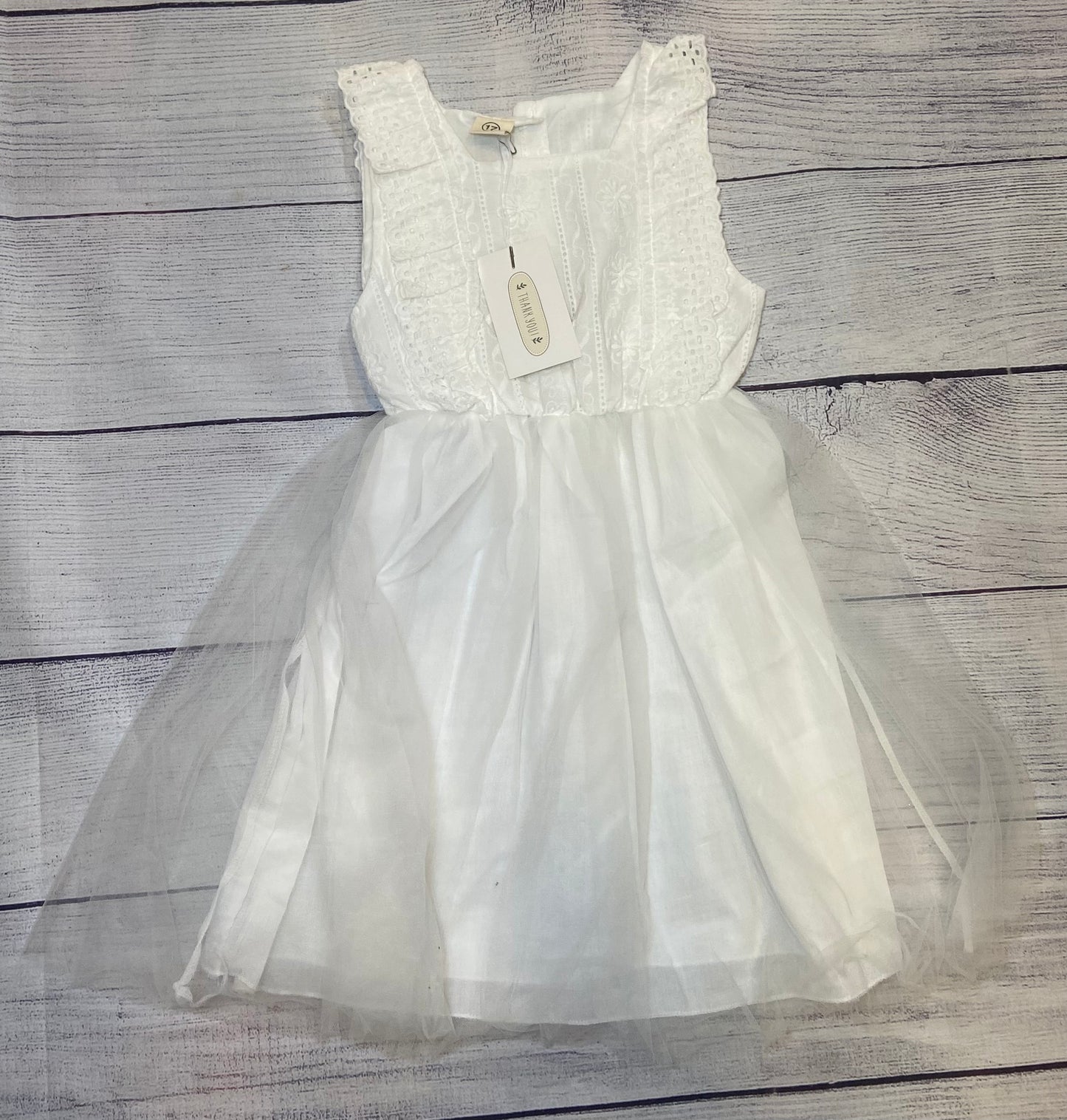 Girls Summer White Lace & Sheer dress size 6-7