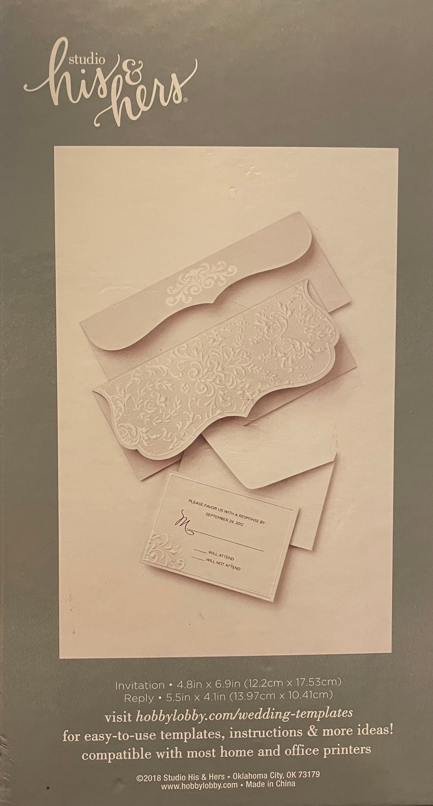 his & hers- 25 Embossed White Wedding Invitations w/Reply card NIB