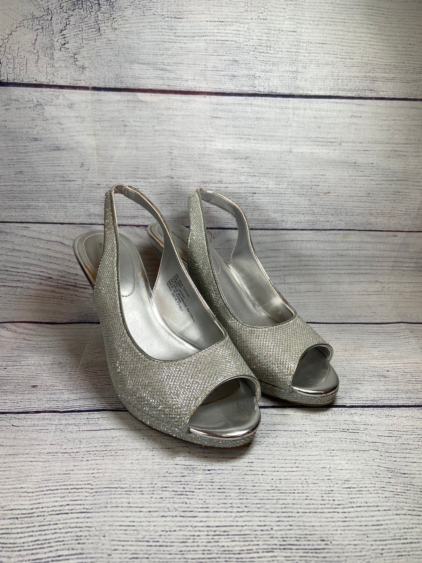 Worthington Silver Slip-on Heals  Open Toe Womens size 9W