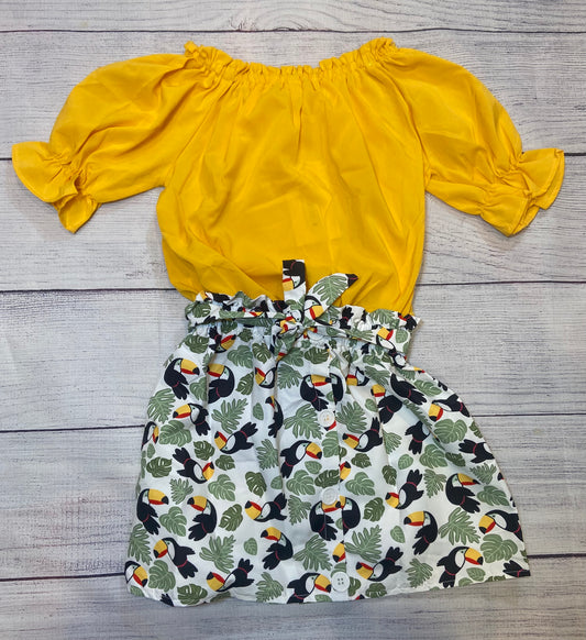 Girls Summer Set- Yellow Crop Top w/Tuncan Skirt NWT