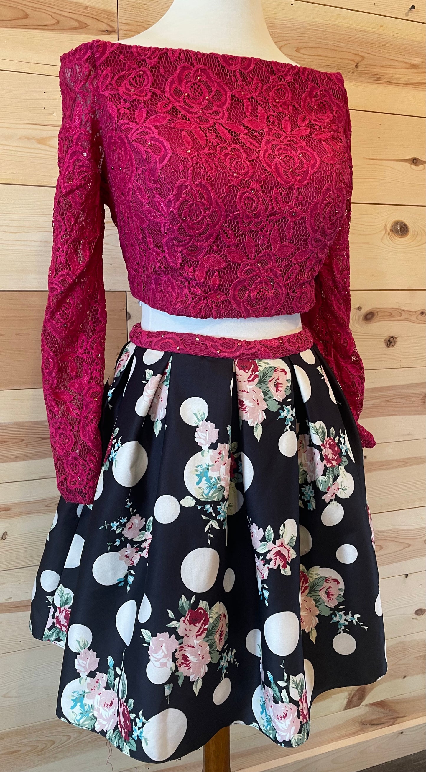 Hannah S 2 Piece Pink/Black High Waist Skirt Dress womens size 16 formal