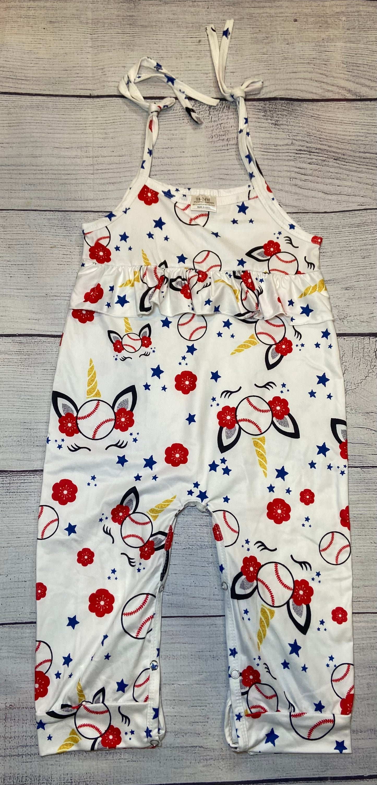 Girls Baseball Bibs White, Red Flowers 18-24M