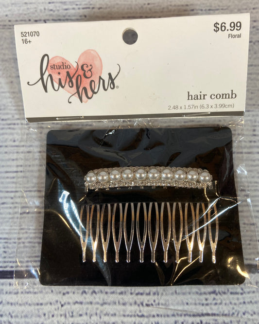 Studio his & hers- Hair Comb Silver & Pearls Embellished Jeweled