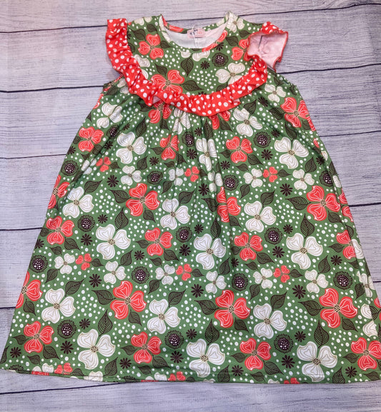 Pete & Lucy Girls Spring Dress Green & Pink Floral Size 10/12