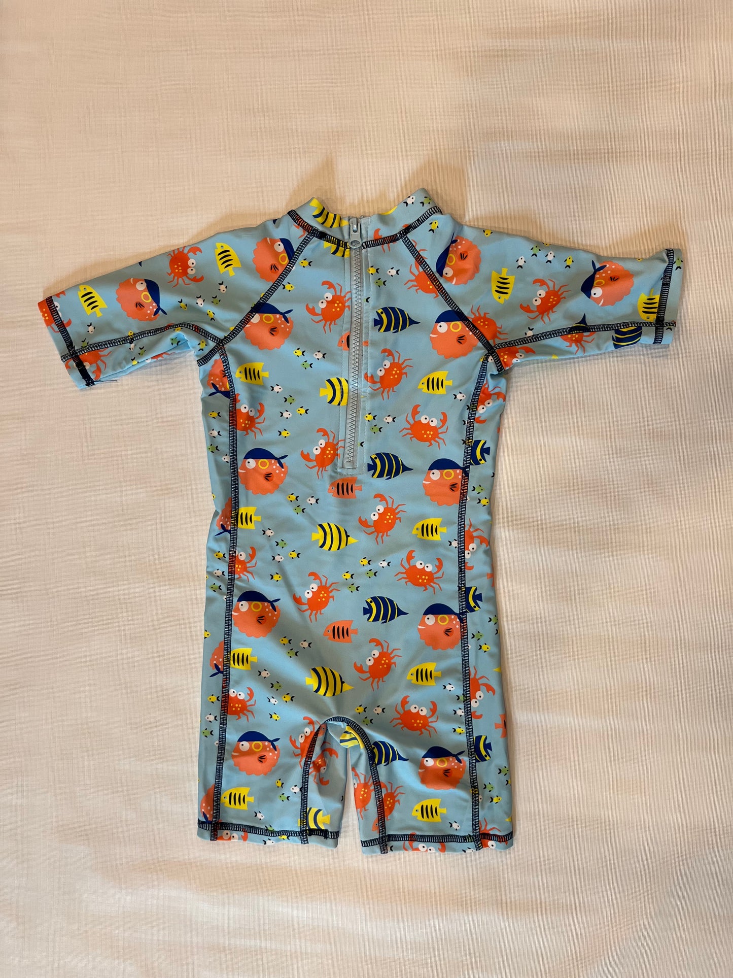 Blue Blue/Fish & Crab Boys Bodysuit Swimwear w/hat size 5 NWOT