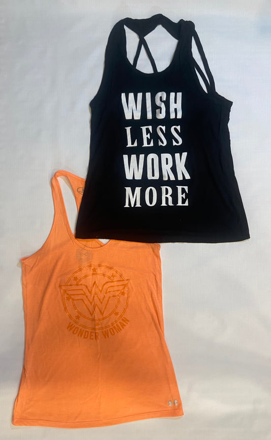 Lot of 2- Under Armour Wonder Women & MikenFlow Women Razor Back Tank Tops size Small