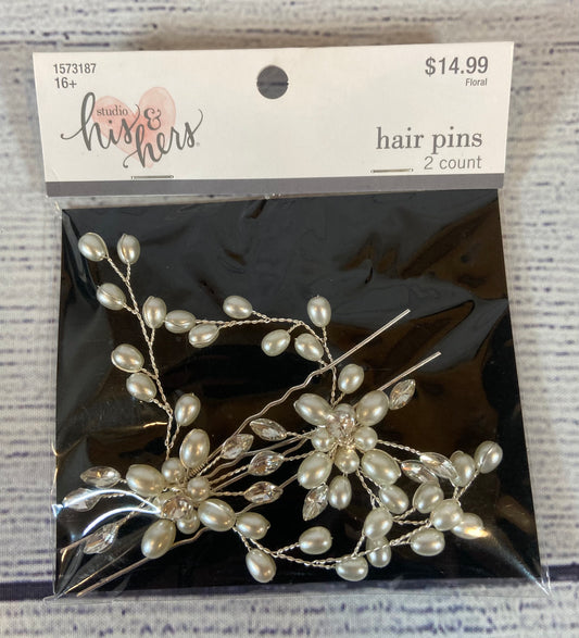 Studio his & hers- Hair Pins Silver Rhinestone & Pearls 2ct