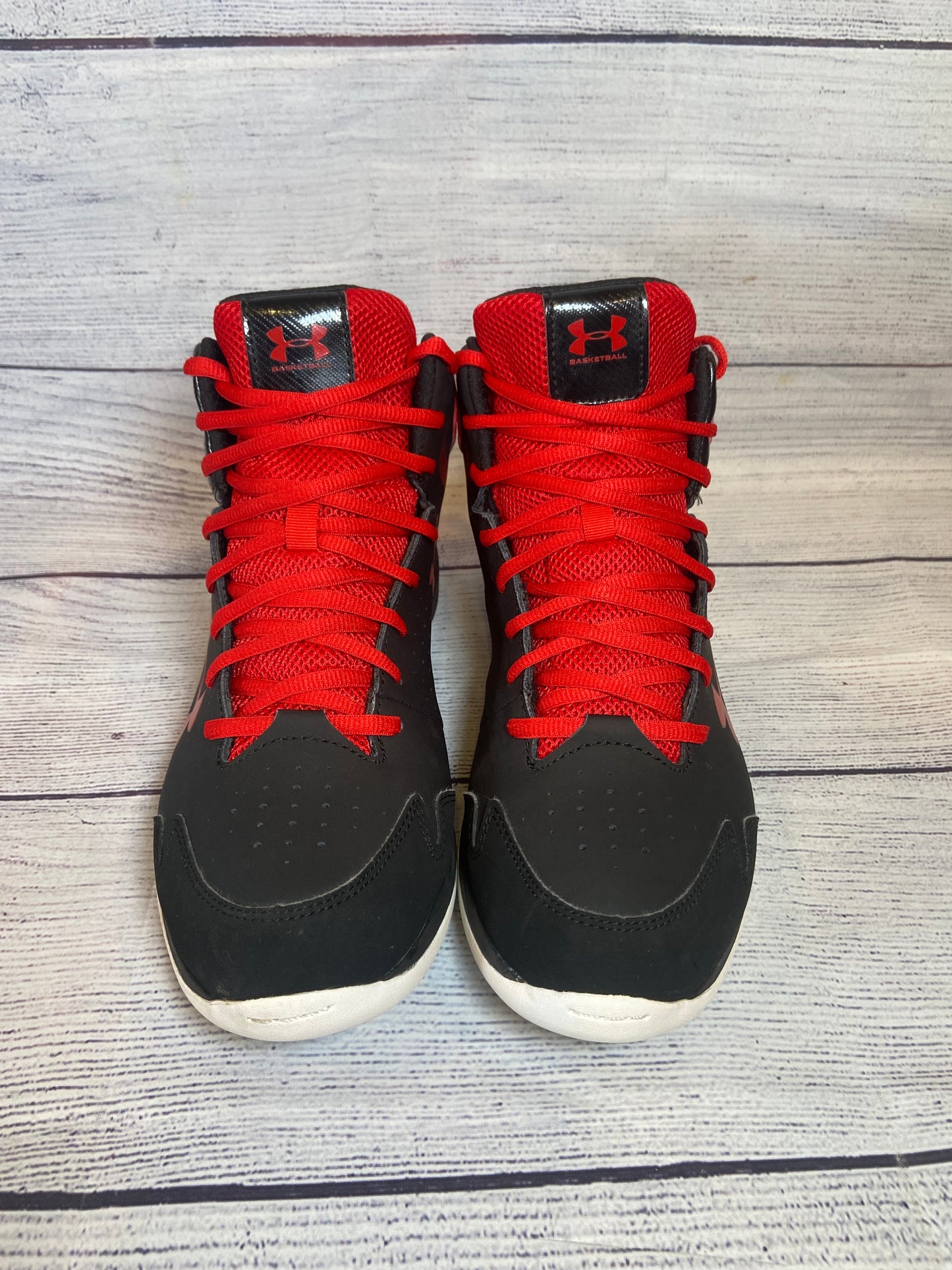 Under Armour High Top Black/Red Basketball Athletic Shoes Men size 7.5 NWOB