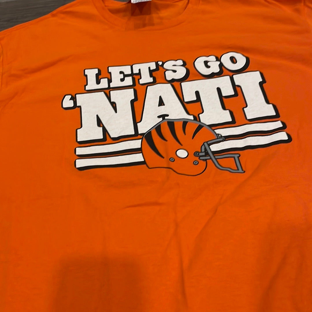 Cinci Football Let’s Go NATI orange short sleeve shirt adult size XLarge