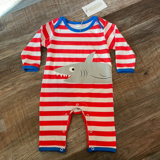 Boutique NEW!! Red & White Stripes Shark PJs Infant long sleeve onesie size 3/6m