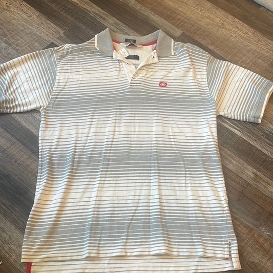 Ecko unltd. Mens grey/white striped short sleeve polo size L