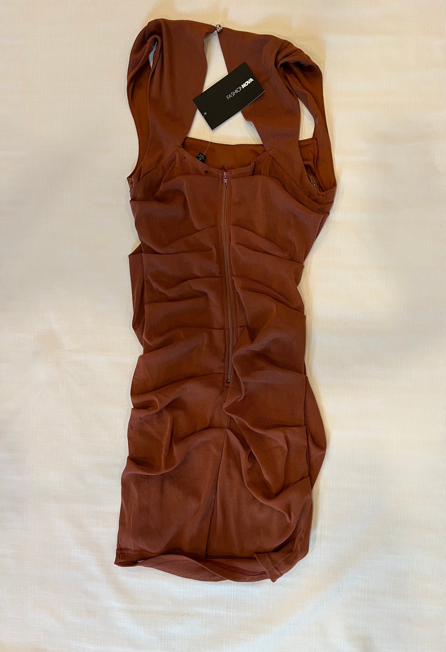 Fashion Nova Rusty Brown Fitted Dress Women Size Medium NWT