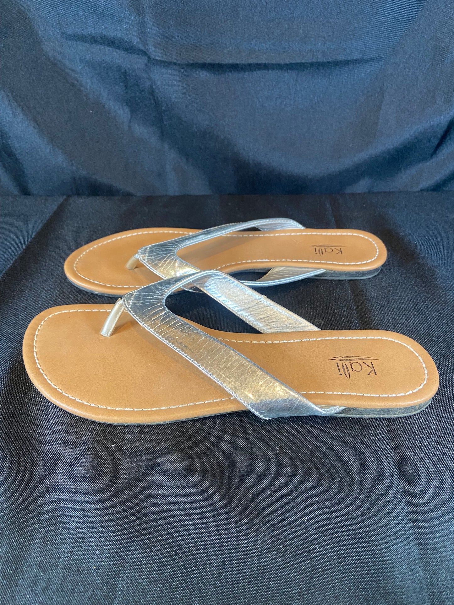 Kalli Silver & Tan Strappy Sandals Women size 8