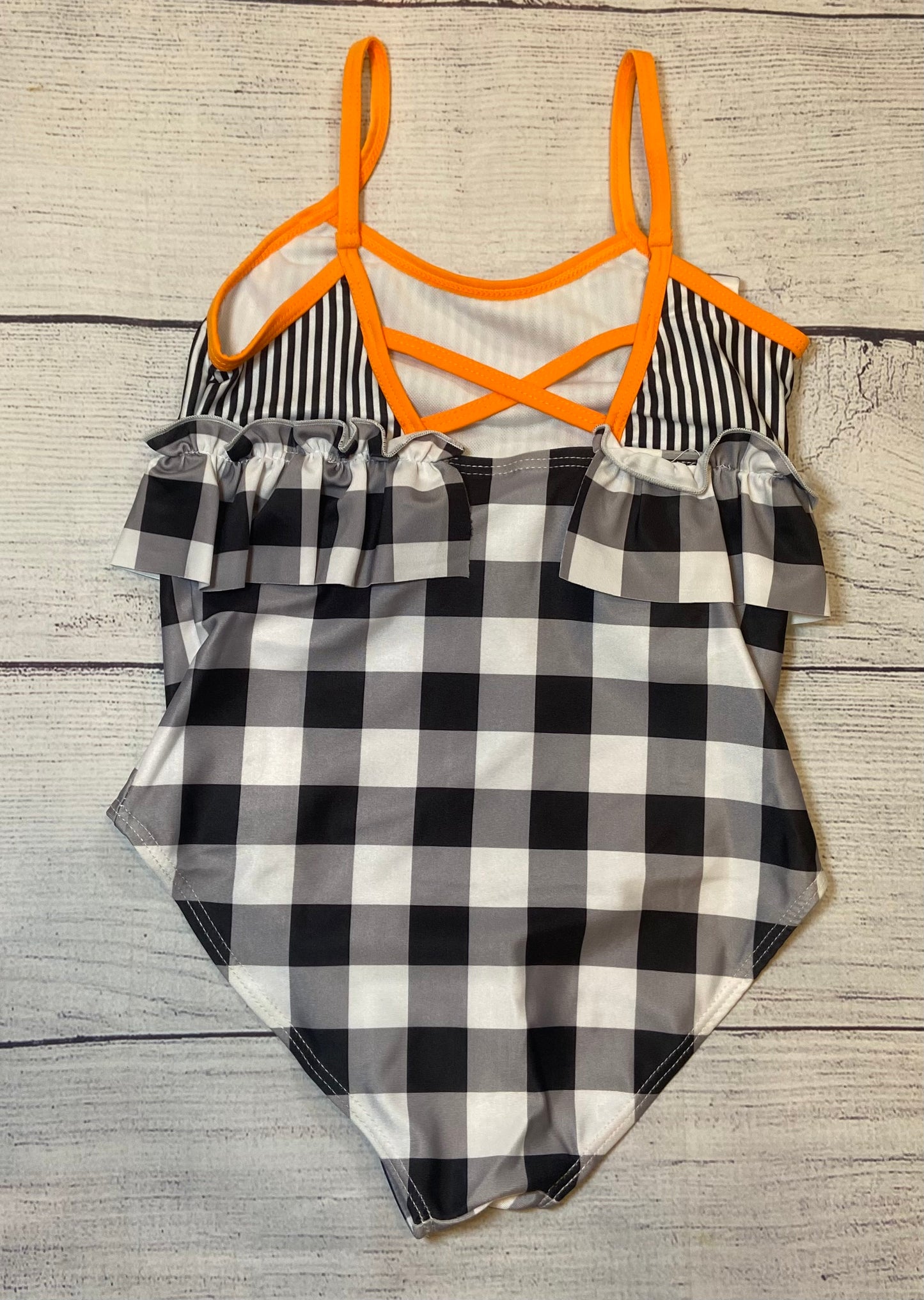 Girls Bathing Suit Swimwear w/Cap Black/white Checker size 4-5 yrs