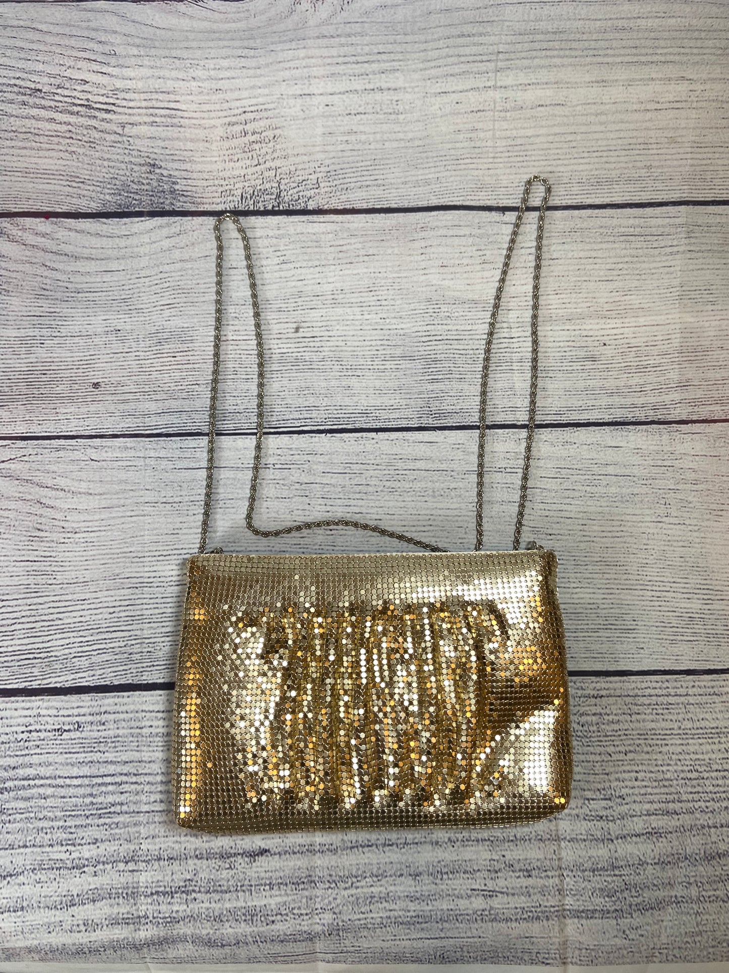 Artistry Gold Clutch Size Purse w/Long Metal Strap