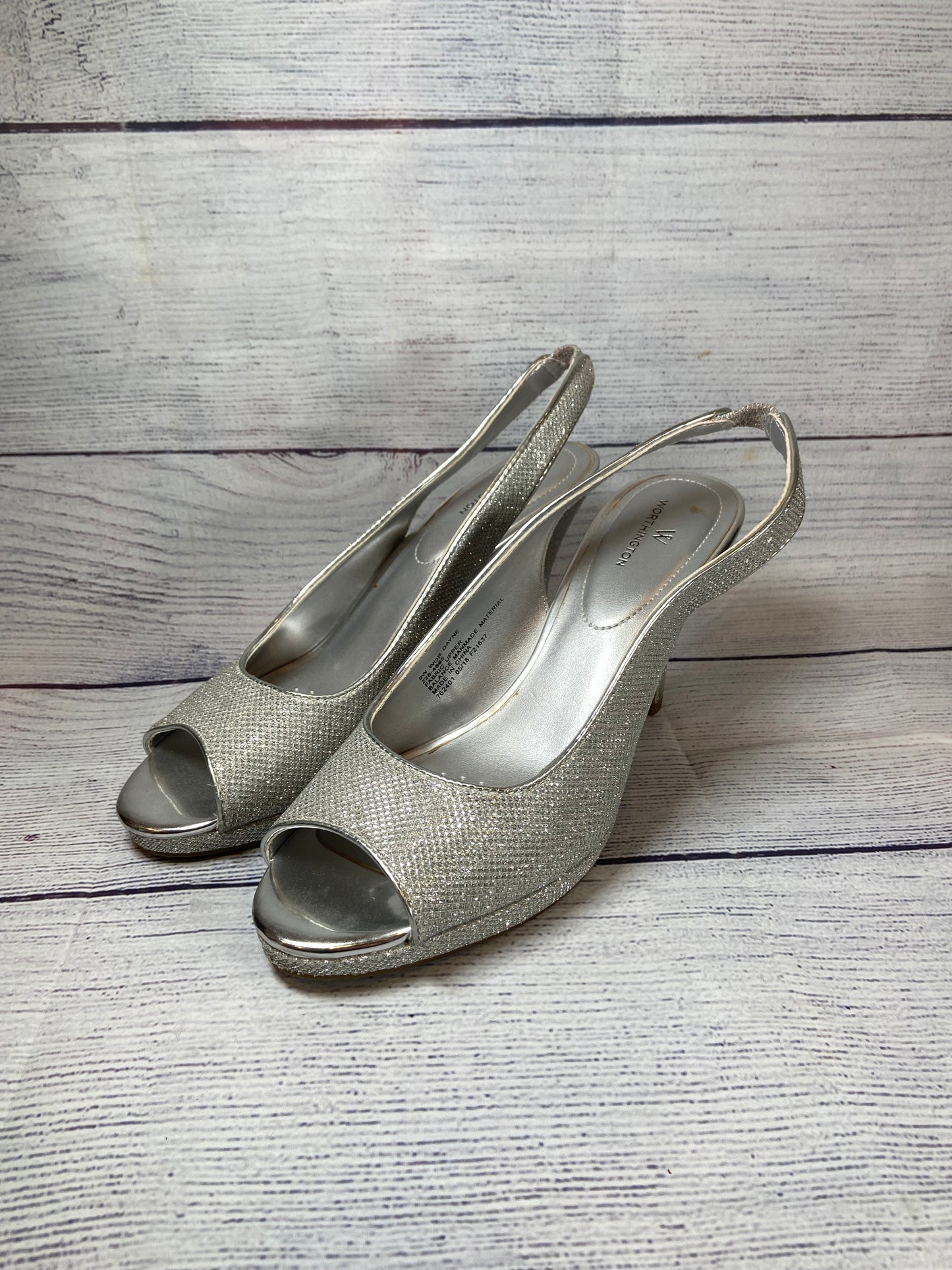 Worthington Silver Slip-on Heals  Open Toe Womens size 9W