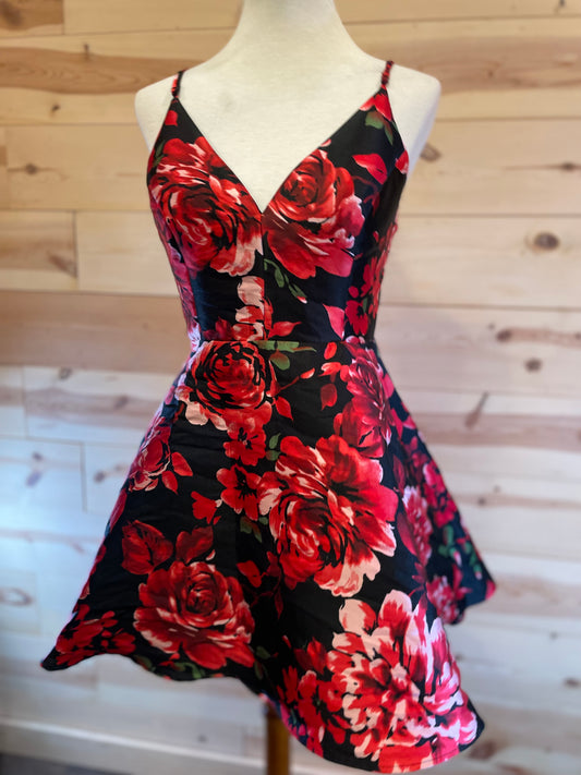 B Smart Gorgeous Floral Print Satin Skater Short Dress Womens size 13