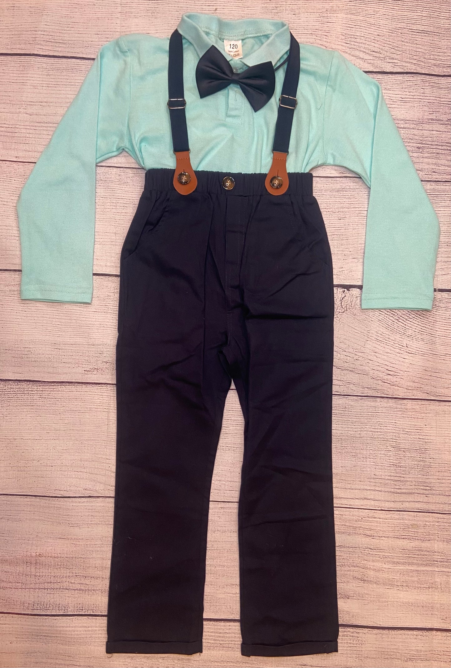 Boutique Boys Polo,Pants, Suspenders & Bow Tie set size 5