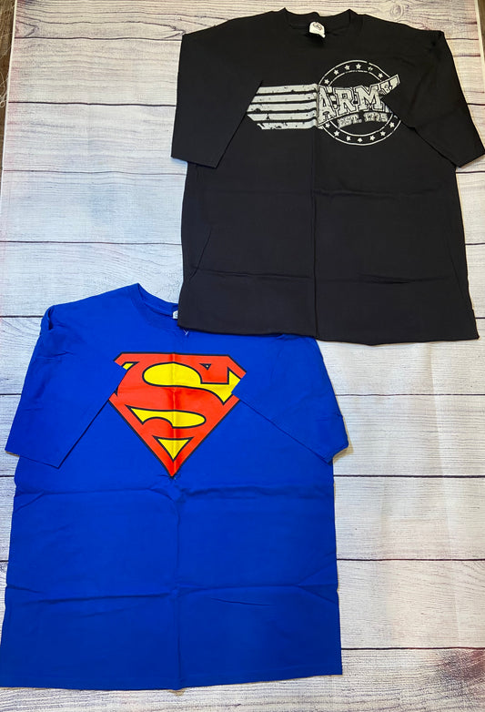 Lot of 2- Army & Superman Mens Short Sleeve Shirts size XLarge