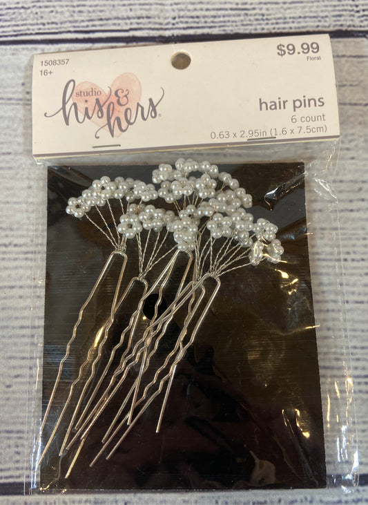 Studio his & hers- Hair Pins Silver & Pearls 6ct