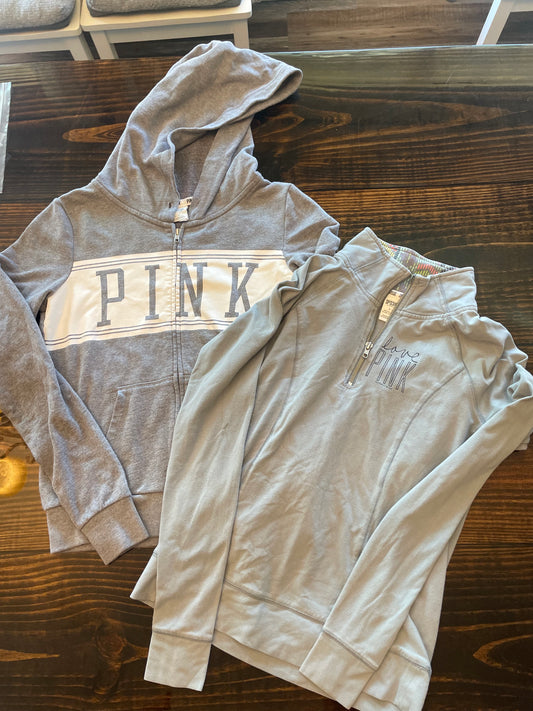 Lot of 2- Victoria’s Secret PINK Zip Up Hooded Sweatshirts Women size Small