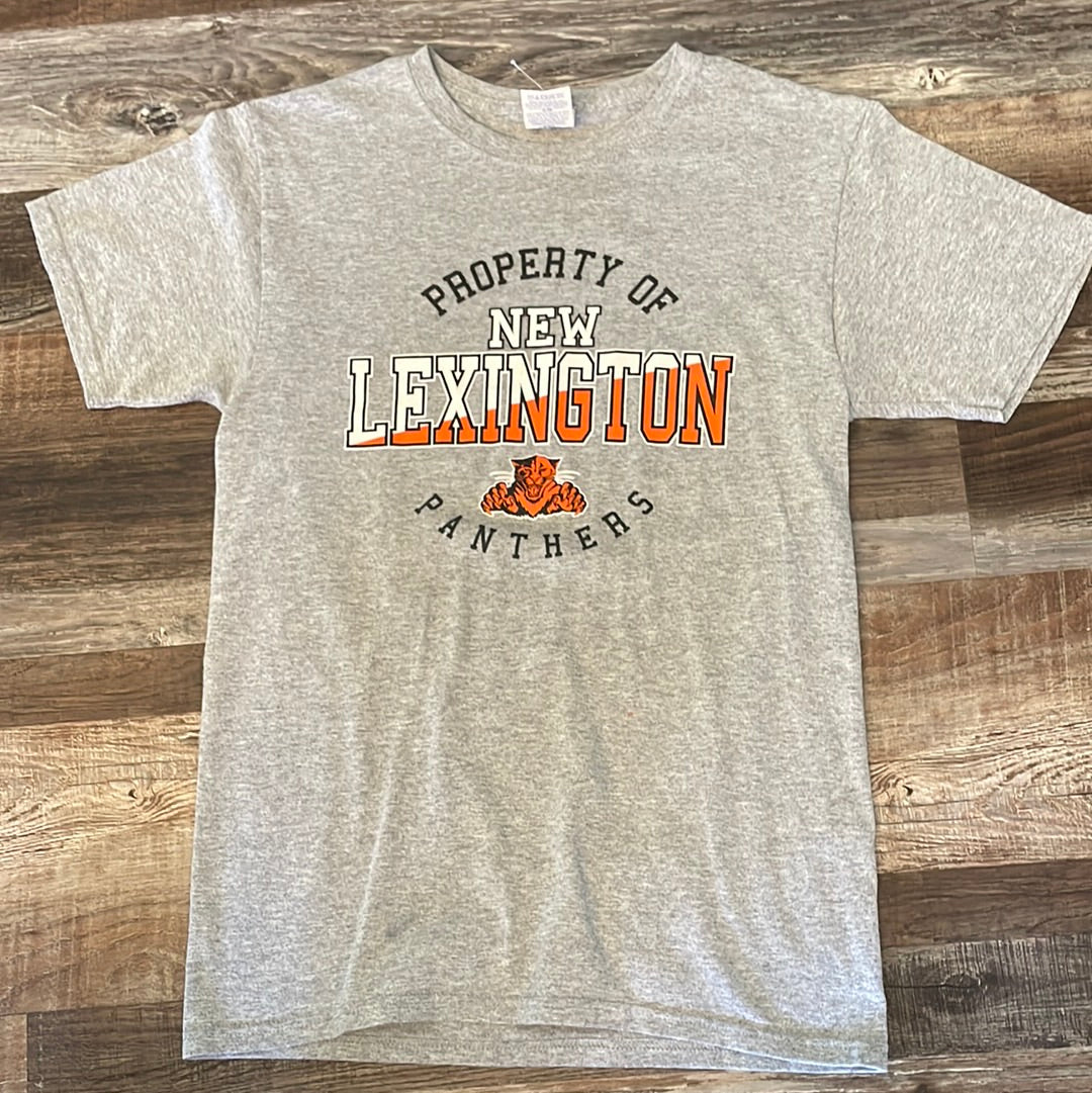 Property of New Lexington Panthers grey Short Sleeve Shirt adult small