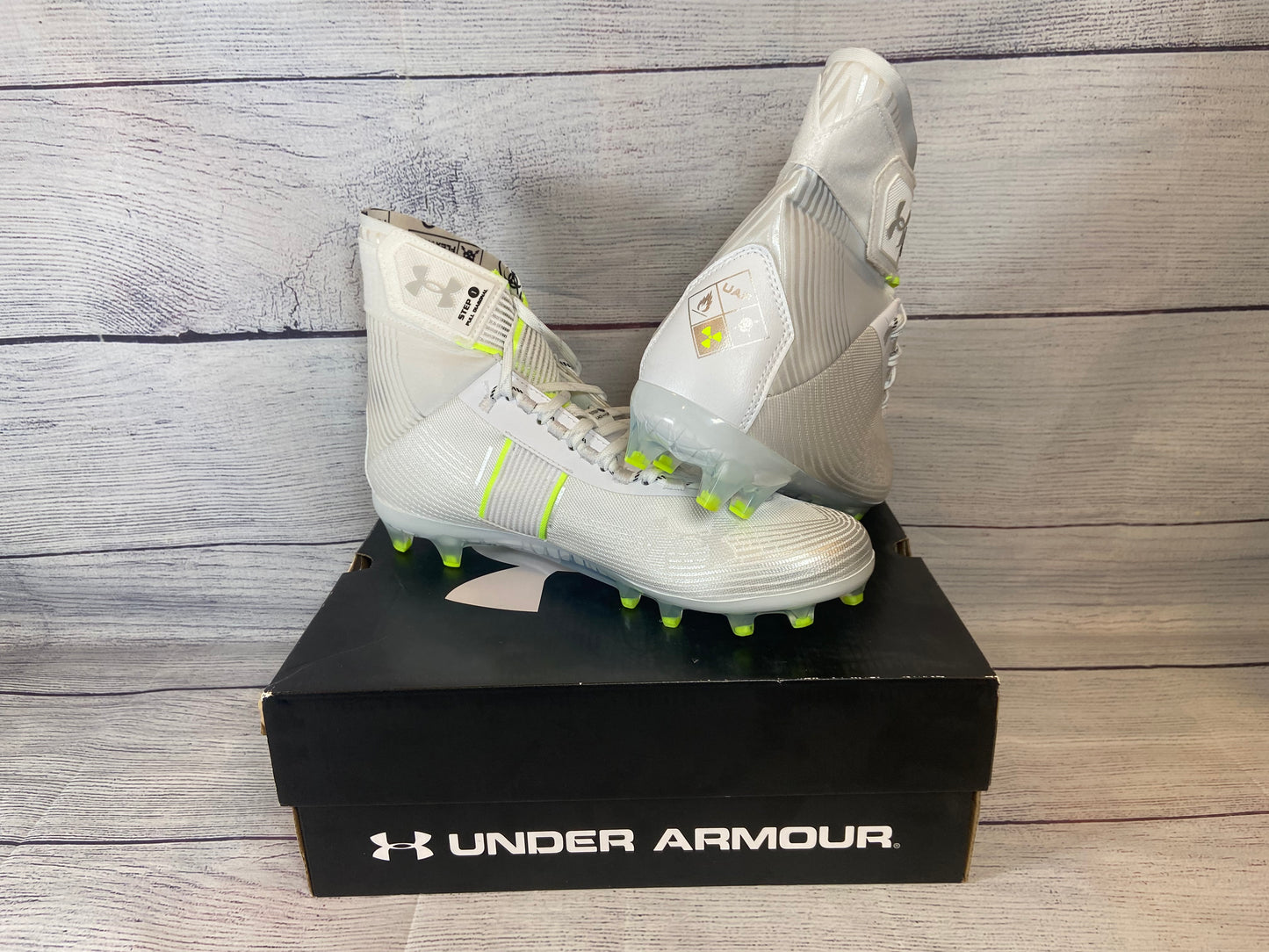 Under Armour Highlight MC High Top White & Silver Football Cleats Men size 11 NWOB