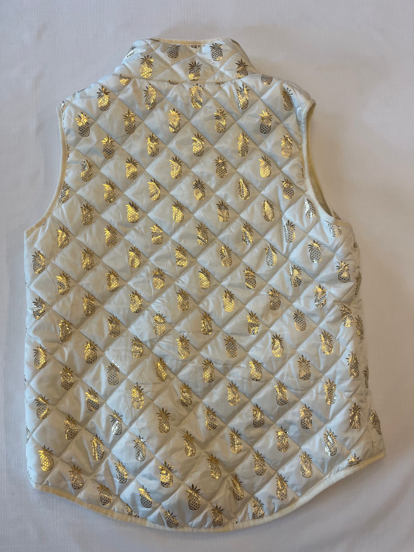 Simply Southern White & Gold Pineapple Puffer Vest Women size Large