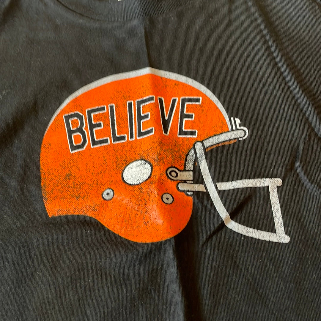 Black & Orange Football “Believe” Helmet Short Sleeve Shirt Youth Size 4 (Bengals)