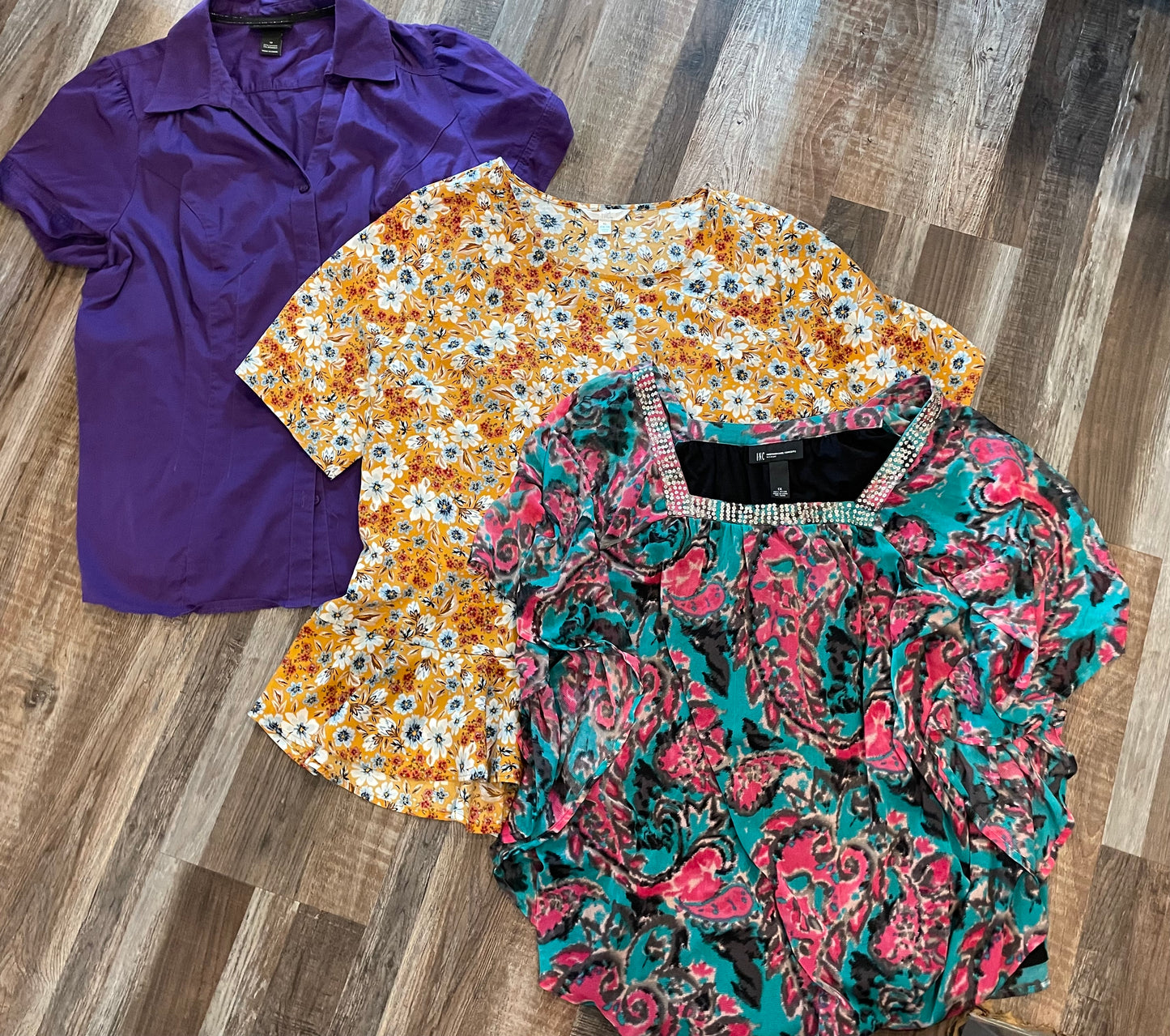 Lot of 3- Lane Bryant Purple, INC, True & Time Short Sleeve Shirts Womens 1X